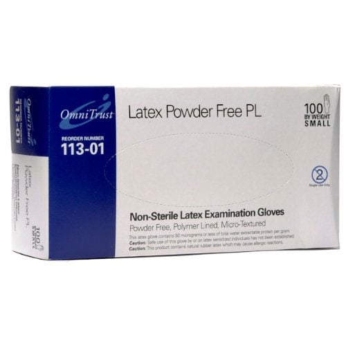 OmniTrust Latex PL Exam Gloves - Small 100/bx. Powder-Free, Polymer coated, Micro-Textured