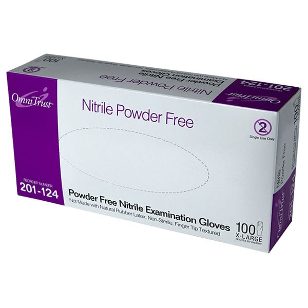 OmniTrust Nitrile Exam Gloves - X-Large 100/bx. Powder free, Textured fingers, Not made