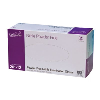 OmniTrust Nitrile Exam Gloves - Small 100/bx. Powder free, Textured fingers, Not made with natural
