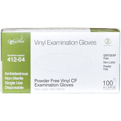 OmniTrust Vinyl Exam Gloves XLarge 100/Box. Powder free, Latex free