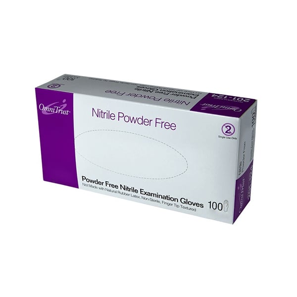 OmniTrust Nitrile Exam Gloves - Medium 100/bx. Powder free, Textured fingers, Not made