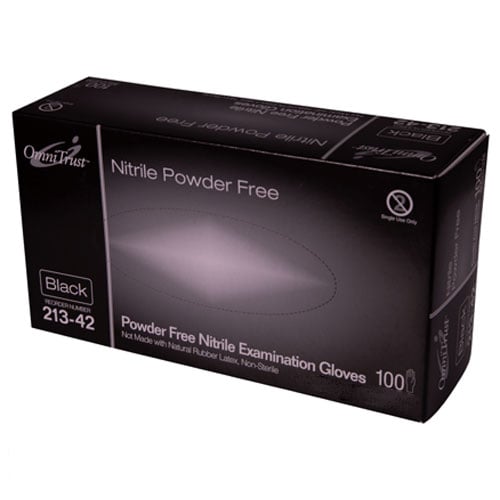 OmniTrust Nitrile Exam Gloves, Black - Large 100/bx. Powder Free, Micro-textured fingertips