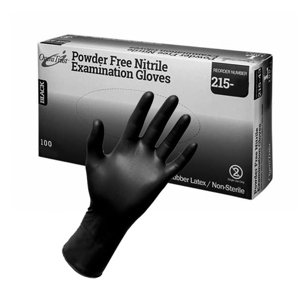 OmniTrust 215 Series Black Nitrile Examination Gloves, SMALL 100/bx, Fingertip Textured, powder