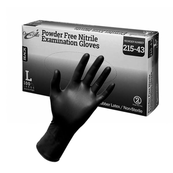 OmniTrust 215 Series Black Nitrile Examination Gloves, LARGE 100/bx