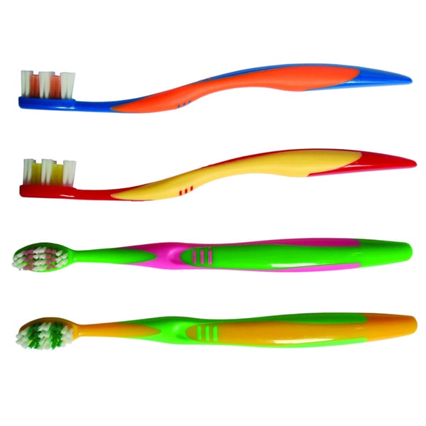 Oraline Junior Toothbrush, Stage 4, 32 Tuft Soft, 2 Color Handle, 2 Color Grip, Assorted Colors