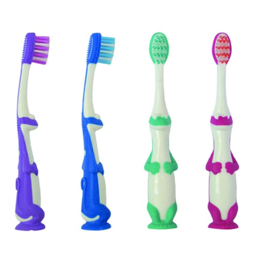 Oraline Kids Dinosaur Toothbrush, 26 Tuft X-Soft, Suction Cup on Bottom, 4 Assorted Colors, 72/cs