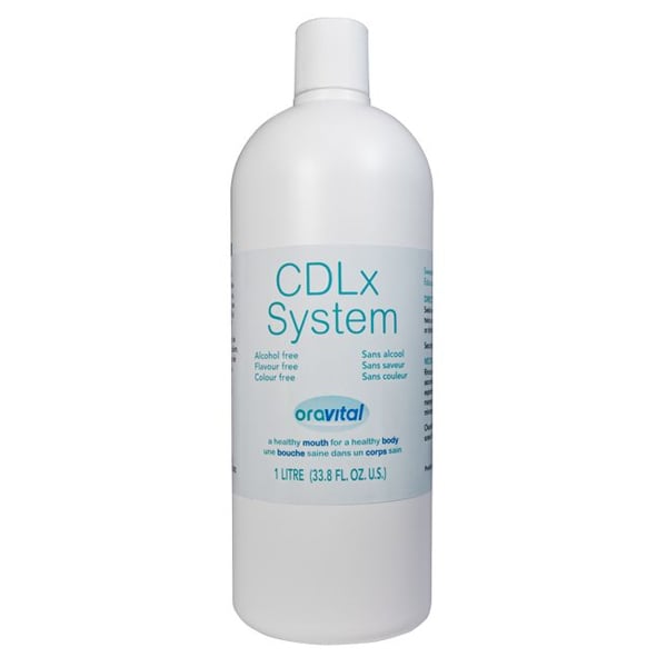 OraVital CDLx Rinse - Unflavored, 1 Liter (33.8 oz) Bottle. Alcohol free, acidified sodium