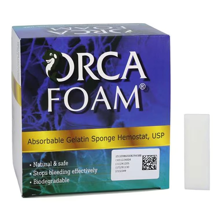 ORCA Foam Absorbable Hemostatic Gelatin Sponge, Size 12/7, 60x20x7mm, 10/Box. Highly effective