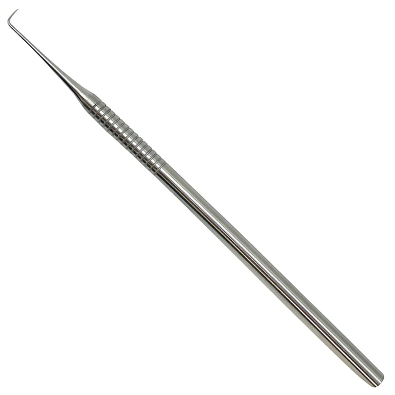 Ortho Shop Angled Stainless Steel Explorer, Single Sided, Solid Handle, 1/Pk. Features a textured