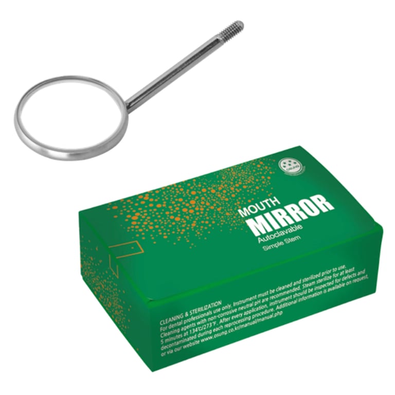 Osung Dental Mirror #4, Simple Stem, Plane surface mirror. Box of 12 mirror heads only