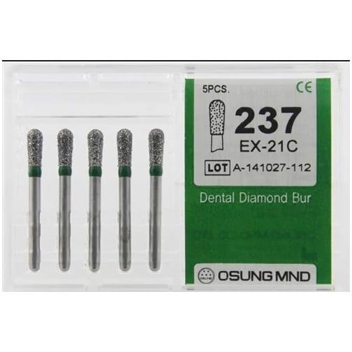 Osung FG EX-21 Pear Shape multi-use diamond burs, Coarse grit, pack of 5 burs. Superior cutting