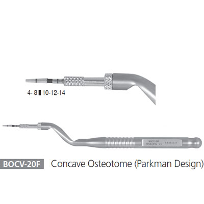 Osung Concave Osteotome (Parkman Design), diameter 2.0mm. It is used to lift socket in cases