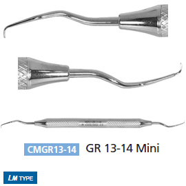 Osung GR 13-14 Mini Gracey Curette with a stainless steel handle, LM type (European). The Mini