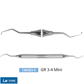 Osung GR 3-4 Mini Gracey Curette with a sstainless steel handle, LM type (European). The Mini
