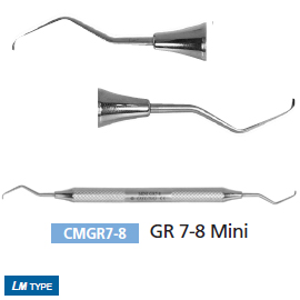 Osung GR 7-8 Mini Gracey Curette with a stainless steel handle, LM type (European). The Mini