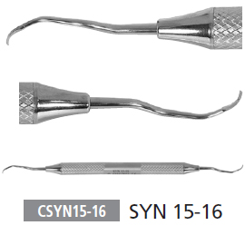 Osung SYN 15-16 double end curette with a round stainless steel handle. This combo curette offers