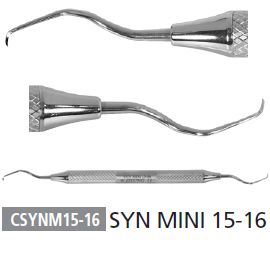 Osung SYN MINI 15-16 double end curette with a round stainless steel handle. Excellent in tight
