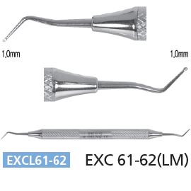 Osung EXC 61-62L excavator with a silicone handle, spade tips 1.0mm/1.0mm. Used to remove carious