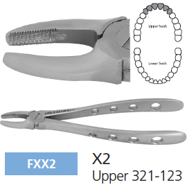 Osung X2 Extraction Forcep Upper 321-123 for adults. Smaller pattern than Hu-Friedy