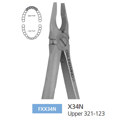 Osung X34N Extraction Forcep Upper 321-123 for adults. Smaller pattern than Hu-Friedy