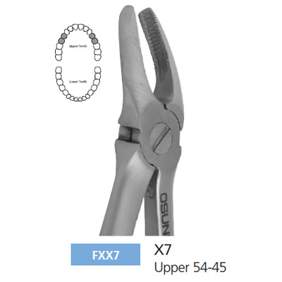 Osung X7 Extraction Forcep Upper 54-45 for adults. Smaller pattern than Hu-Friedy