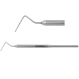 Osung PCP10L dental probe with a regular stainless steel handle. The working