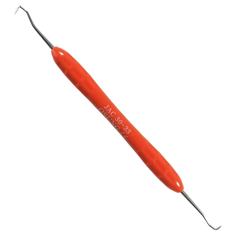 Osung JAC 30-33 Anterior Jacquette Dental Sickle Scaler with a Silicone Handle. Anterior