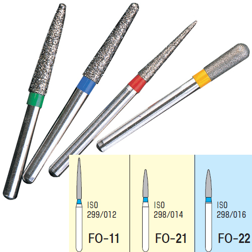 Osung FG FO-21 Flame Ogival End multi-use diamond burs, Standard grit, pack of 5 burs. Superior
