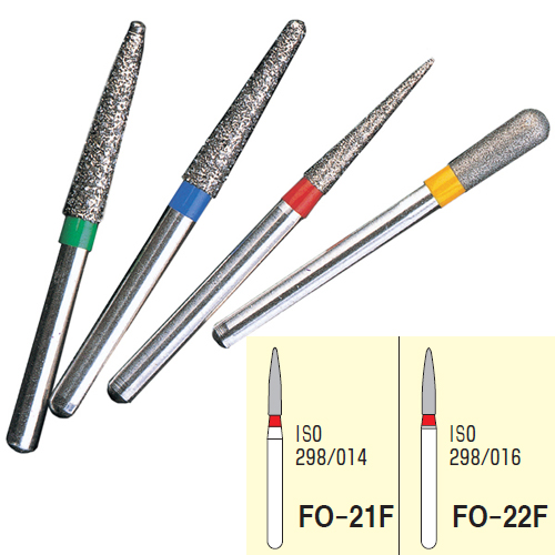 Osung FG FO-22 Flame Ogival End multi-use diamond burs, Fine grit, pack of 5 burs. Superior