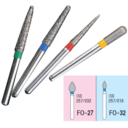 Osung FG FO-32 Flame Ogival End multi-use diamond burs, Standard grit, pack of 5 burs. Superior