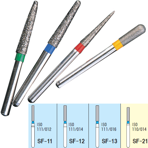 Osung FG SF-11 Cylindrical Flat End shape multi-use diamond burs, Standard grit, pack of 5 burs