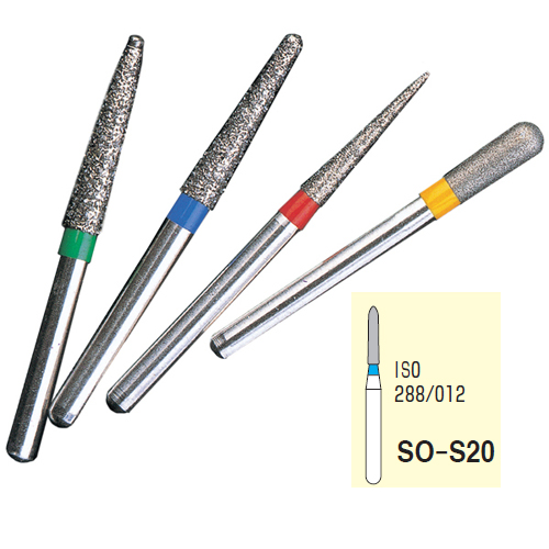 Osung SO-S20 short shank Straight Ogival End multi-use diamond burs, Standard grit, pack of 5