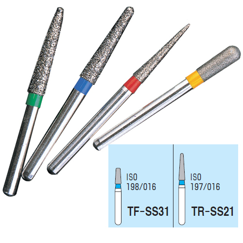 Osung FG TF-SS31 Super-Short shank Taper Flat End shape multi-use diamond burs, Fine grit, pack