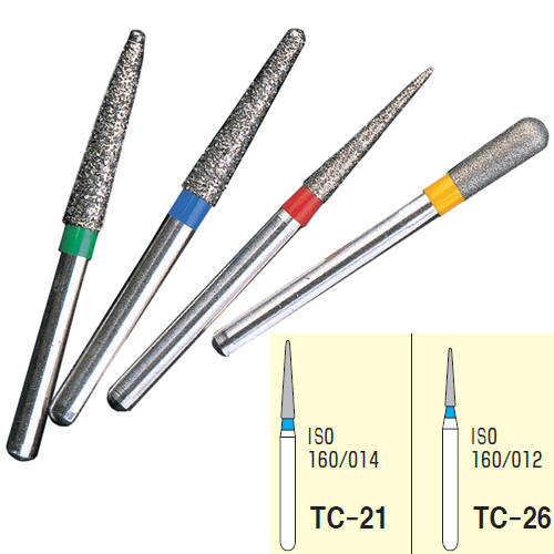 Osung TC-S21 Short Shank Taper Conical multi-use diamond burs, Standard grit, pack of 5 burs