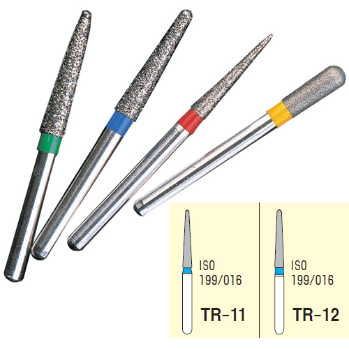 Osung FG TR-11 Taper Round End multi-use diamond burs, Standard grit, pack of 5 burs. Superior