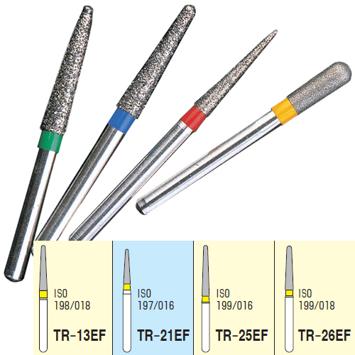 Osung FG TR-21 Taper Round End multi-use diamond burs, Extra Fine grit, pack of 5 burs. Superior