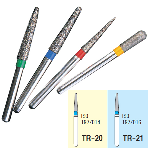 Osung FG TR-20 Taper Round End multi-use diamond burs, Standard grit, pack of 5 burs. Superior