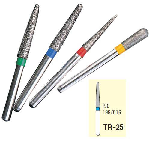 Osung FG TR-25 Taper Round End multi-use diamond burs, Standard grit, pack of 5 burs. Superior
