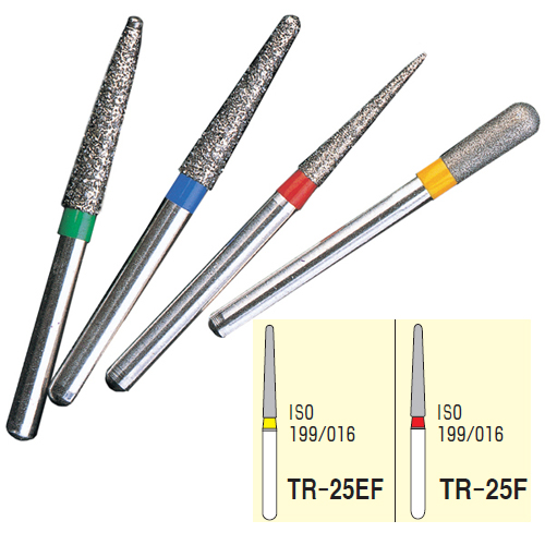 Osung FG TR-25 Taper Round End multi-use diamond burs, Extra Fine grit, pack