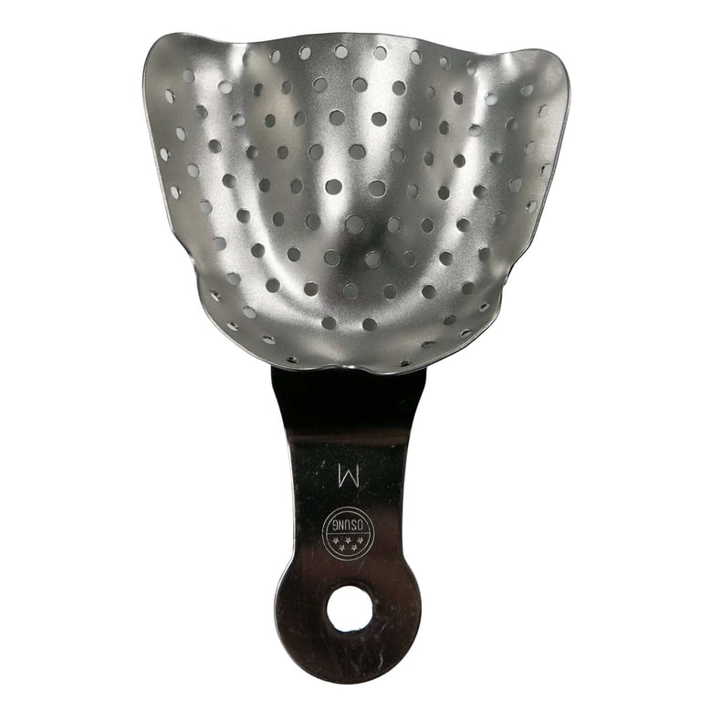Osung Edentulous Impression Tray, Stainless Steel, Perforated, Medium UPPER. The tray is made