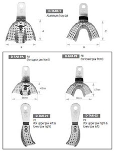 Osung Regular Aluminum Impression Tray Set, Sizes: Med, Small- UPPER & LOWER, PA, PB, P1, P2