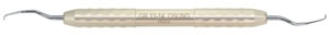 Osung GR 13-14 Mini Gracey Curette with a silicone grip handle, LM type. The Mini Curette