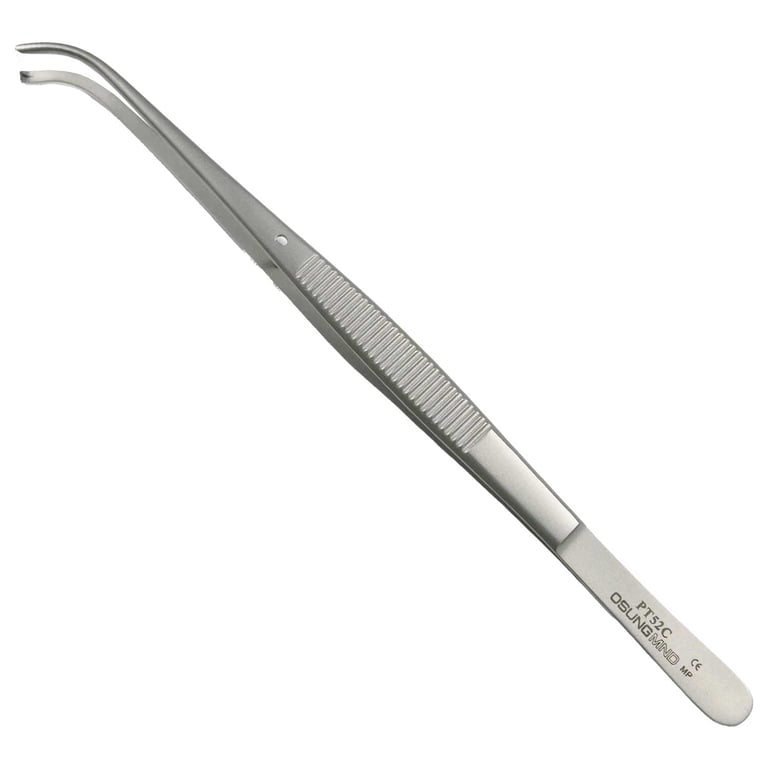 Osung 150mm (5.9") Semkin tissue pliers with 1 x 2 teeth, curved
