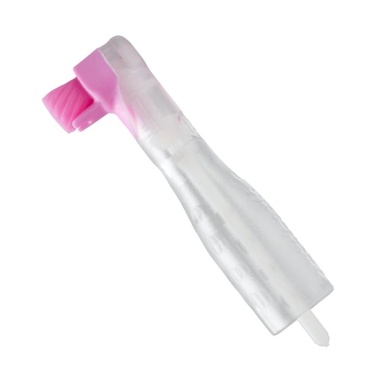 AntiSplatr Prophy Angle, Soft, Disposable, Pink, 500/Bx. Features a latex-free transparent cup