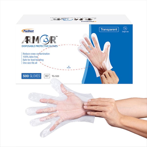 Armor Disposable Protective Gloves Plus 500/Bx. Transparent, Latex free, Polyethylene (PE)