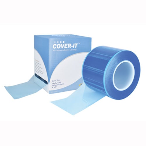 COVER-IT 4" x 6" Barrier Film - Blue, with Adhesive Back. Roll of 1200 Perforated Sheets