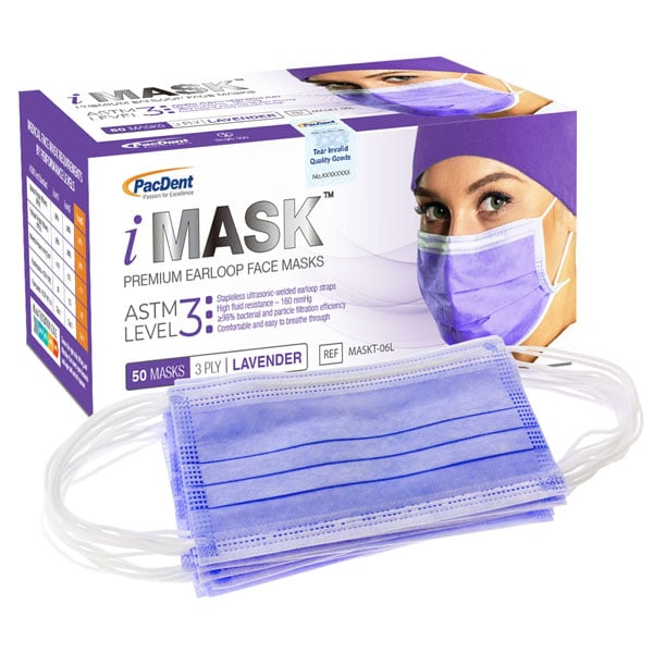 iMask ASTM Level 3 Ear-Loop Masks, Lavender, 50/Box. Made from Non-Woven fabric with adjustable