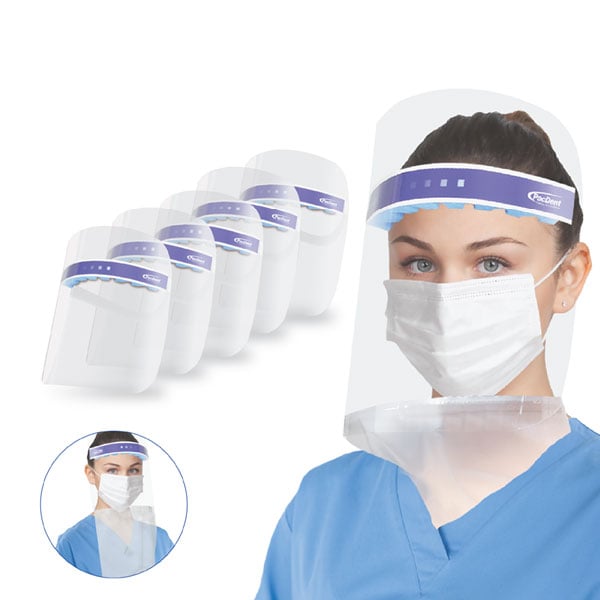 iShield Disposable Face Shield, Vented w/Drape, 5/Pk. Lightweight