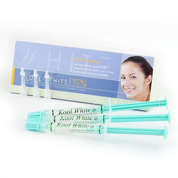 Kool White 15% Carbamide Peroxide Tooth Whitening Gel, 1.2 ml Syringe Bulk Refill Kit, 30/Pk