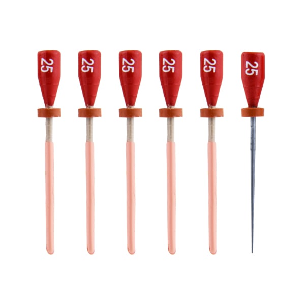 One File G Gutta Percha Carrier Obturators, 5 x #25 (Red) Obturators + 1 Verifier. Alpha-phase